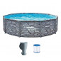 Summer Waves Frame Pool Komplettset | Rund 305x76 cm Steinoptik Grau | Aufstellpool Set | Gartenpool & Schwimmbecken inkl. Fi