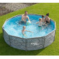 Summer Waves Frame Pool Komplettset | Rund 305x76 cm Steinoptik Grau | Aufstellpool Set | Gartenpool & Schwimmbecken inkl. Fi