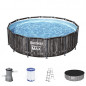 Bestway Steel Pro MAX Frame Pool Komplett-Set mit Filterpumpe Ø 427 x 107 cm, Holz-Optik  Mooreiche , rund