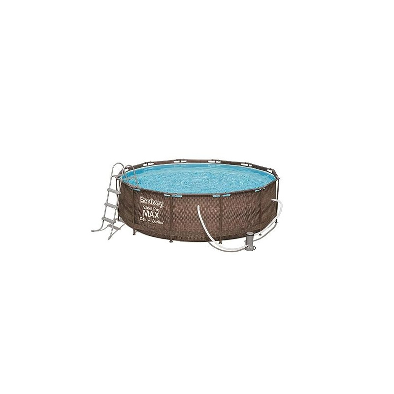 Bestway Steel Pro Max Frame Pool Komplettset Deluxe, rund, Rattan-Optik, 366 x 100 cm