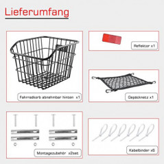 Fahrradkorb Hinten, Fahrradkorb Abnehmbar Hinten, Fahrradkorb Schulranzen Hinten mit Montagezubehör Gepäcknetz und Reflektor