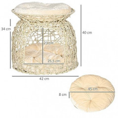 PawHut Katzenhaus aus Rattan, Katzenhöhle mit Kissen, 2 Etagen, Katzenhütte, Katzenkorb für Schlafzimmer, Wohnzimmer, Hausflu