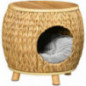 Pawhut Katzenhöhle aus Rattan 2-in-1 Design Katzenkorb mit Kissen Katzenbett Katzenhütte Haustierbett Wasserhyazinthengras Pa