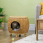 Pawhut Katzenhöhle aus Rattan 2-in-1 Design Katzenkorb mit Kissen Katzenbett Katzenhütte Haustierbett Wasserhyazinthengras Pa