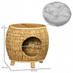 Pawhut Katzenhöhle aus Rattan 2-in-1 Design Katzenkorb mit Kissen Katzenbett Katzenhütte Haustierbett Wasserhyazinthengras Pa