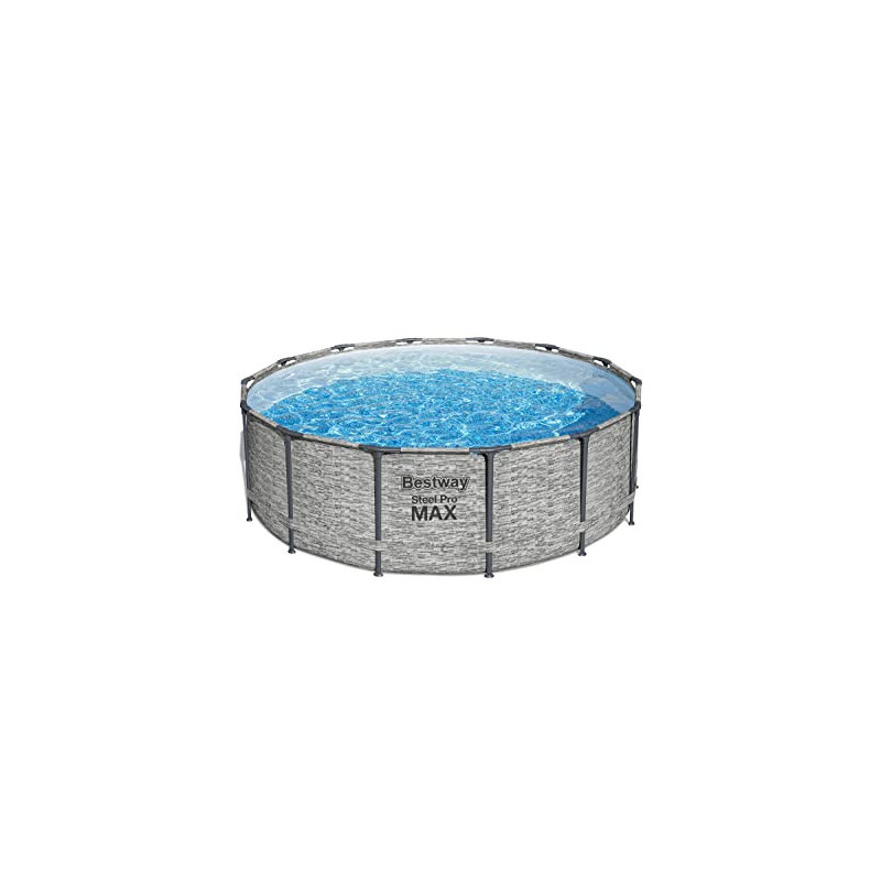 Bestway Steel Pro MAX Frame Pool Komplett-Set mit Filterpumpe Ø 427 x 122 cm, Steinwand-Optik  Cremegrau , rund