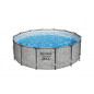 Bestway Steel Pro MAX Frame Pool Komplett-Set mit Filterpumpe Ø 427 x 122 cm, Steinwand-Optik  Cremegrau , rund