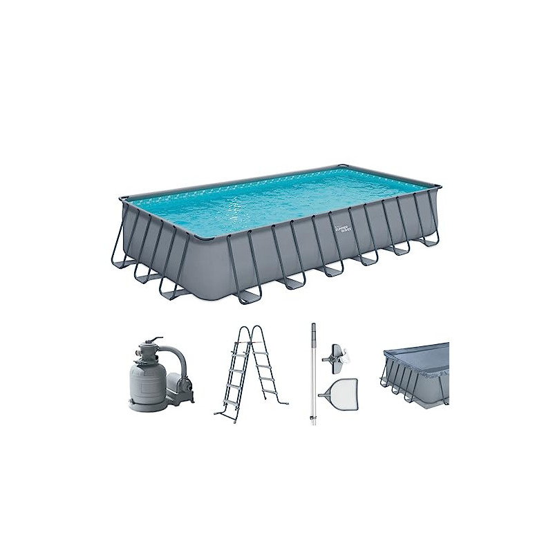 Summer Waves Frame Pool Komplettset | Rechteckig 732x366x132 cm Grau | Aufstellpool Set | Gartenpool & Schwimmbecken inkl. Sa