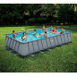 Summer Waves Frame Pool Komplettset | Rechteckig 732x366x132 cm Grau | Aufstellpool Set | Gartenpool & Schwimmbecken inkl. Sa