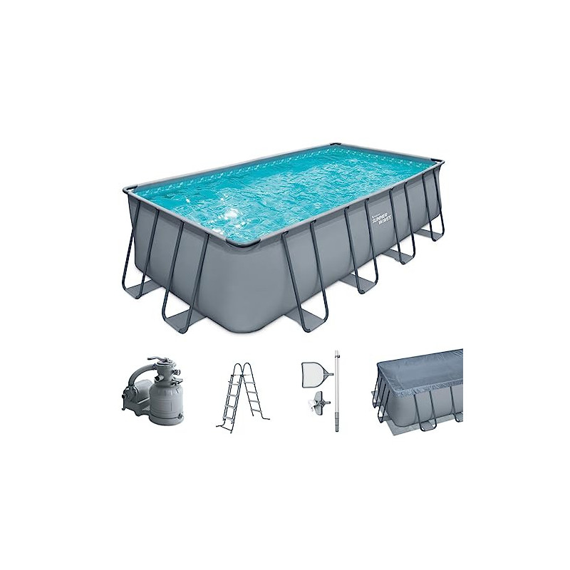 Summer Waves Frame Pool Komplettset | Rechteckig 549x274x132 cm Grau | Aufstellpool Set | Gartenpool & Schwimmbecken inkl. Sa