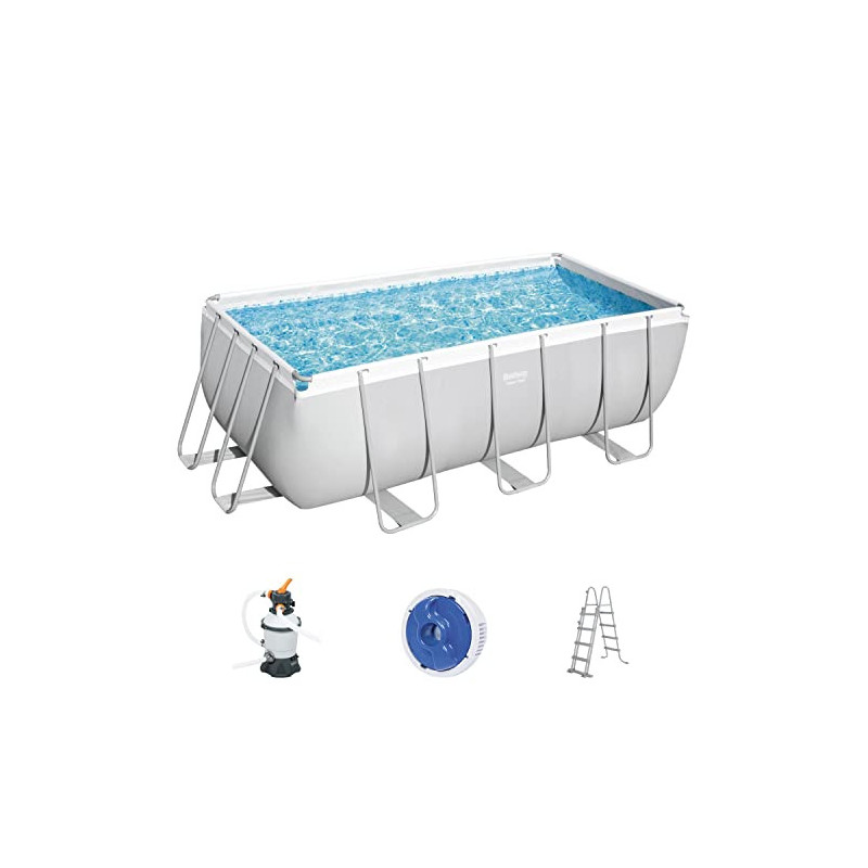 Bestway Power Steel Frame Pool-Set mit Sandfilteranlage 412 x 201 x 122 cm, lichtgrau, eckig