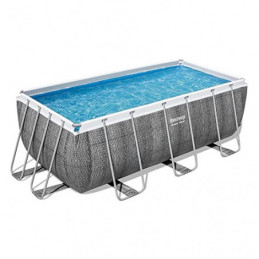 Bestway Power Steel Frame Pool-Set mit Filterpumpe 412 x 201 x 122 cm, Rattan-Optik  Schiefergrau , eckig