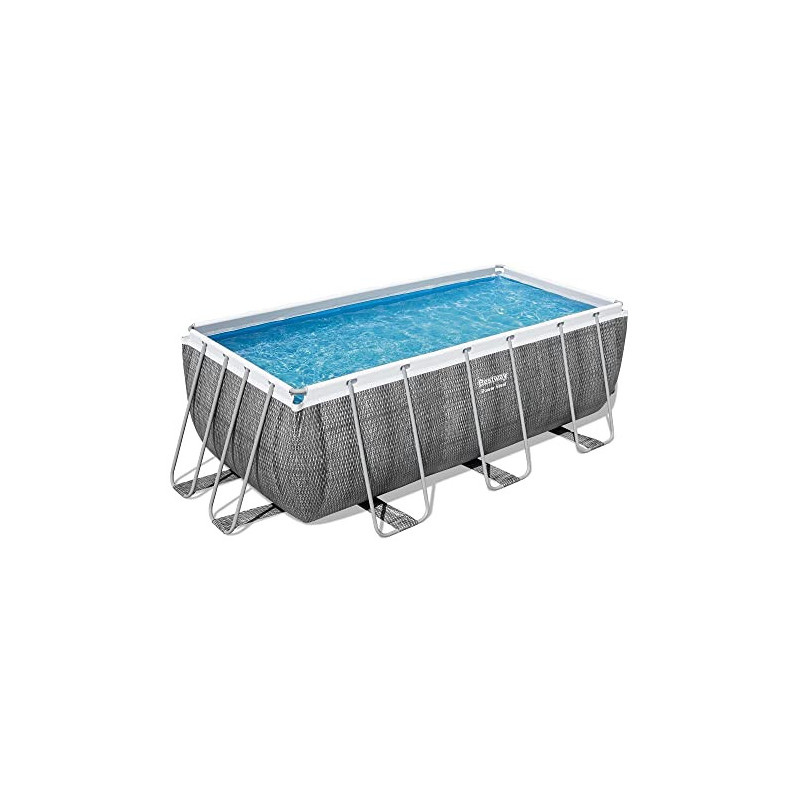 Bestway Power Steel Frame Pool-Set mit Filterpumpe 412 x 201 x 122 cm, Rattan-Optik  Schiefergrau , eckig