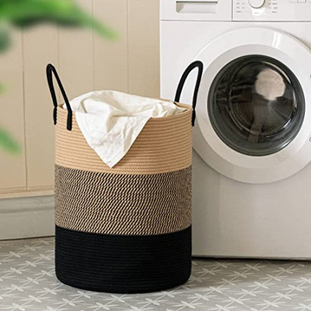 Goodpick Wäschekorb Geflochten Laundry Basket Korb Aufbewahrungskorb Baumwolle Rattan korb Handtuchkorb für Badezimmer Wohnzi