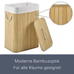 Juskys Bambus Wäschekorb Curly 72 Liter mit Deckel & Griffen - Wäschesack herausnehmbar & waschbar - faltbar - 40 x 30 x 60 c