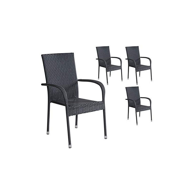 4er Set Stapelstühle Armlehnstühle Gartenstühle in schwarz mit Armlehnen exkl. Auflage stapelbar für Garten, Terrasse, Balkon
