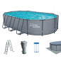 Summer Waves Frame Pool Komplettset | Oval 610x366x122 cm Grau | Aufstellpool Set | Gartenpool & Schwimmbecken inkl. Filterpu