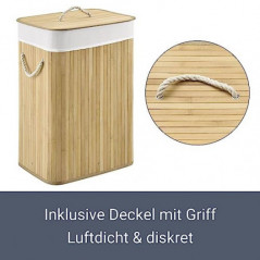 Juskys Bambus Wäschekorb Curly 72 Liter mit Deckel & Griffen - Wäschesack herausnehmbar & waschbar - faltbar - 40 x 30 x 60 c