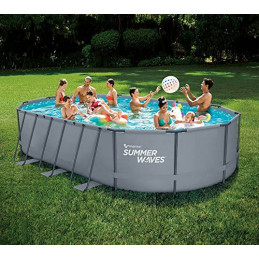 Summer Waves Frame Pool Komplettset | Oval 610x366x122 cm Grau | Aufstellpool Set | Gartenpool & Schwimmbecken inkl. Filterpu