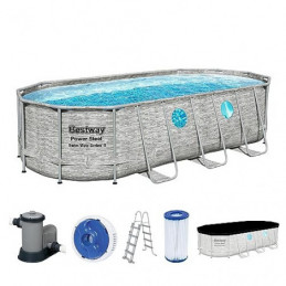 Bestway Power Steel Swim Vista Series Frame Pool Komplett-Set mit Filterpumpe 549 x 274 x 122 cm, Steinwand-Optik  Cremegrau 