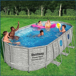 Bestway Power Steel Swim Vista Series Frame Pool Komplett-Set mit Filterpumpe 549 x 274 x 122 cm, Steinwand-Optik  Cremegrau 