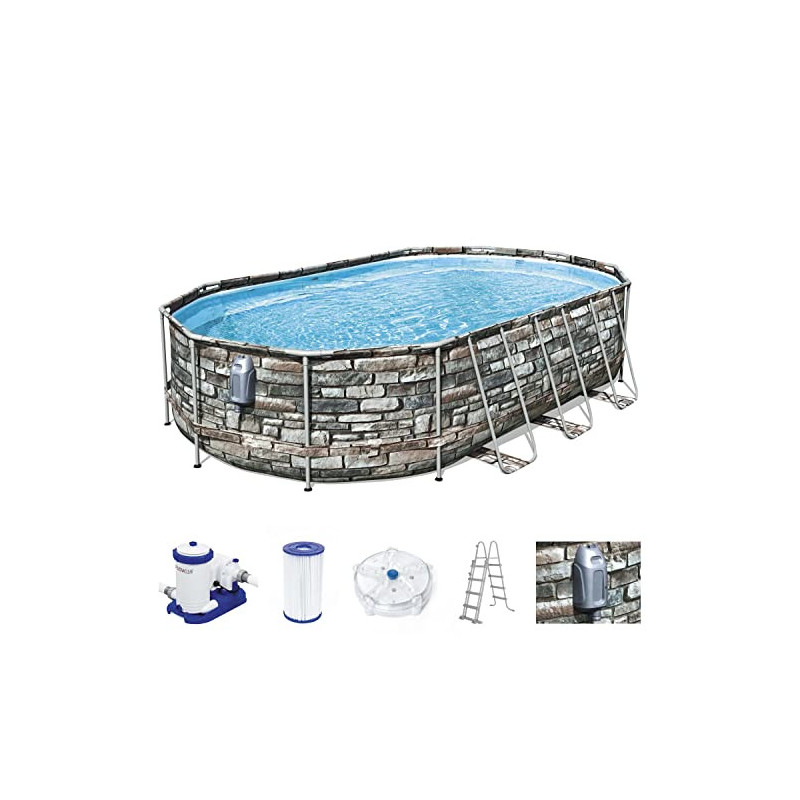 Bestway Power Steel Comfort Jet Series Frame Pool-Set mit Filterpumpe 610 x 366 x 122 cm, Steinwand-Optik  Naturstein , oval