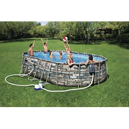 Bestway Power Steel Comfort Jet Series Frame Pool-Set mit Filterpumpe 610 x 366 x 122 cm, Steinwand-Optik  Naturstein , oval