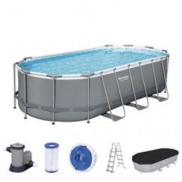 Bestway Power Steel Frame Pool Komplett-Set mit Filterpumpe 549 x 274 x 122 cm, grau, oval