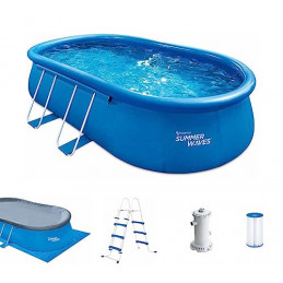 Summer Waves Quick Up Pool Komplettset | Oval 549x305x107 cm Blau | Aufstellpool Set | Gartenpool & Schwimmbecken inkl. Filte