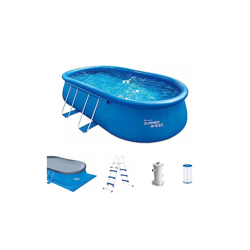 Summer Waves Quick Up Pool Komplettset | Oval 549x305x107 cm Blau | Aufstellpool Set | Gartenpool & Schwimmbecken inkl. Filte