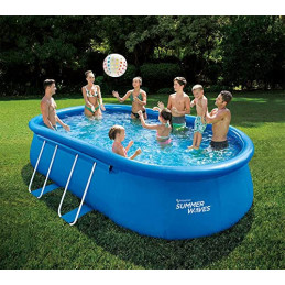 Summer Waves Quick Up Pool Komplettset | Oval 549x305x107 cm Blau | Aufstellpool Set | Gartenpool & Schwimmbecken inkl. Filte