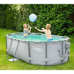 Summer Waves Frame Pool Komplettset | Oval 300x200x84 cm Grau | Aufstellpool Set | Gartenpool & Schwimmbecken inkl. Filterpum