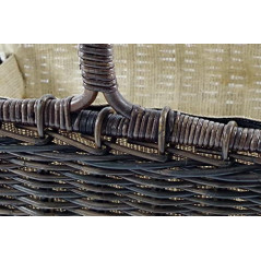 Kobolo Holztrage Holzkorb für Kaminholz - eckig aus Rattan-Krabu mit Jutefutter ausgestattet Braun