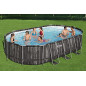 Bestway Power Steel Frame Pool Komplett-Set mit Filterpumpe 610 x 366 x 122 cm , Holz-Optik  Mooreiche , oval