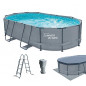 Summer Waves Frame Pool Komplettset | Oval 488x305x107 cm Grau | Aufstellpool Set | Gartenpool & Schwimmbecken inkl. Filterpu