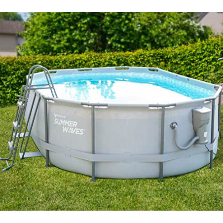 Summer Waves Frame Pool Komplettset | Oval 488x305x107 cm Grau | Aufstellpool Set | Gartenpool & Schwimmbecken inkl. Filterpu