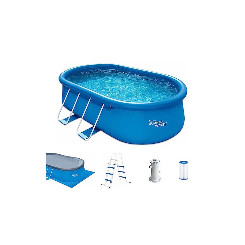 Summer Waves Quick Up Pool Komplettset | Oval 457x305x107 cm Blau | Aufstellpool Set | Gartenpool & Schwimmbecken inkl. Filte