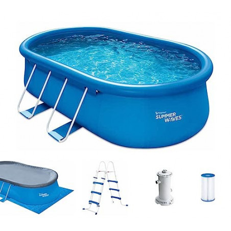 Summer Waves Quick Up Pool Komplettset | Oval 457x305x107 cm Blau | Aufstellpool Set | Gartenpool & Schwimmbecken inkl. Filte