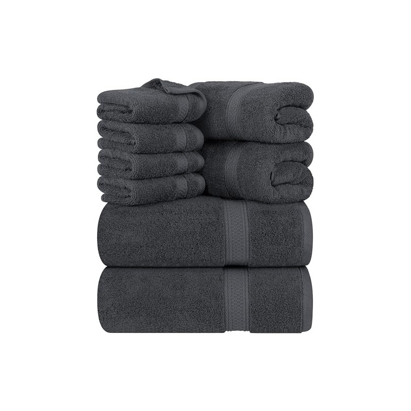 Utopia Towels - 8 teilig Handtücher Set aus Baumwolle mit Aufhänger - 2 Badetuch, 2 Handtücher und 4 Washclappen -  Grau 