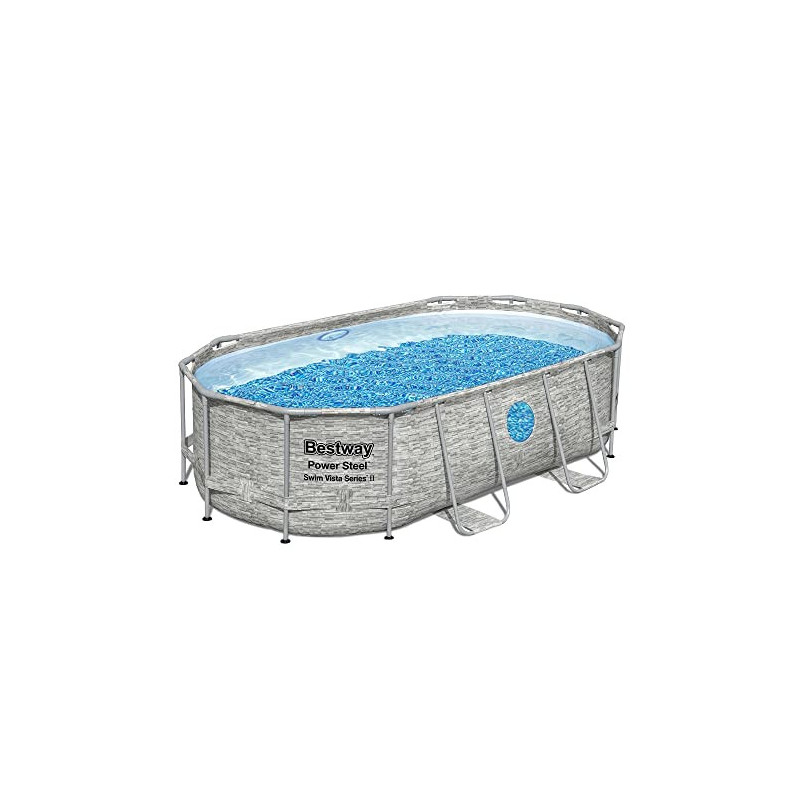 Bestway Power Steel Swim Vista Series Frame Pool Komplett-Set mit Filterpumpe 427 x 250 x 100 cm, Steinwand-Optik  Cremegrau 