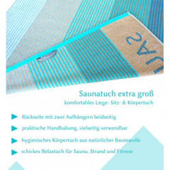 Lashuma Saunatuch Helsinki, Blau - Türkis, Liegetuch für die Sauna, XXL Badetuch, 100% Baumwolle, 85x200 cm
