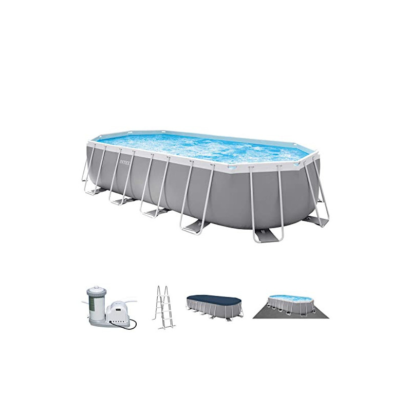 Intex Swimming Pool Hellgrau, 610 x 305 x 122 cm Frame Pool Set Prism Oval 26798