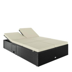 Casaria® Sonnenliege 2 Personen Klapptisch Doppelliege Wetterfest 7-Fach Verstellbar Polyrattan Liegestuhl Garten Relaxliege 