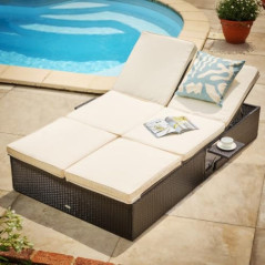 Casaria® Sonnenliege 2 Personen Klapptisch Doppelliege Wetterfest 7-Fach Verstellbar Polyrattan Liegestuhl Garten Relaxliege 