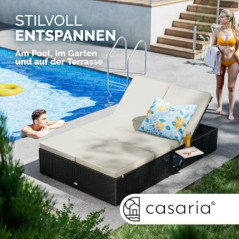 Casaria® Sonnenliege 2 Personen Klapptisch Doppelliege Wetterfest 7-Fach Verstellbar Polyrattan Liegestuhl Garten Relaxliege 