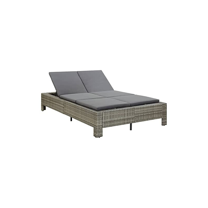 vidaXL Sonnenliege 2-Personen mit Auflage Doppelliege Gartenliege Relaxliege Liege Lounge Gartenmöbel Rattanmöbel Grau Poly R