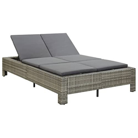 vidaXL Sonnenliege 2-Personen mit Auflage Doppelliege Gartenliege Relaxliege Liege Lounge Gartenmöbel Rattanmöbel Grau Poly R