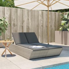 vidaXL Doppel Sonnenliege, Gartenliege mit Kissen, Doppelliege für Garten Terrasse, Relaxliege Sonnenbett Gartenmöbel, Hellgr