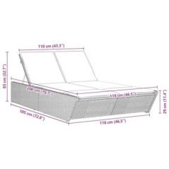 vidaXL Doppel Sonnenliege, Gartenliege mit Kissen, Doppelliege für Garten Terrasse, Relaxliege Sonnenbett Gartenmöbel, Hellgr