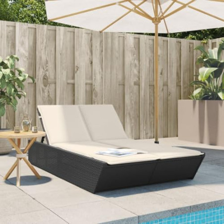 Festnight Doppelliege Outdoor 2 Personen Doppel Sonnenliege Rattan Rattanliege Gartenliege Sonnenbett Loungebett Gartenbett m